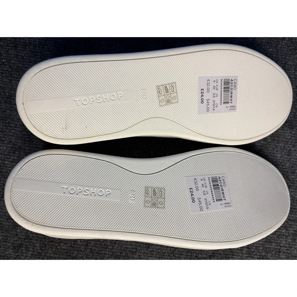 Topshop Cabo Sneakers Womens Size 11.5 White Leather‎ Round Toe Low Top Lace Up